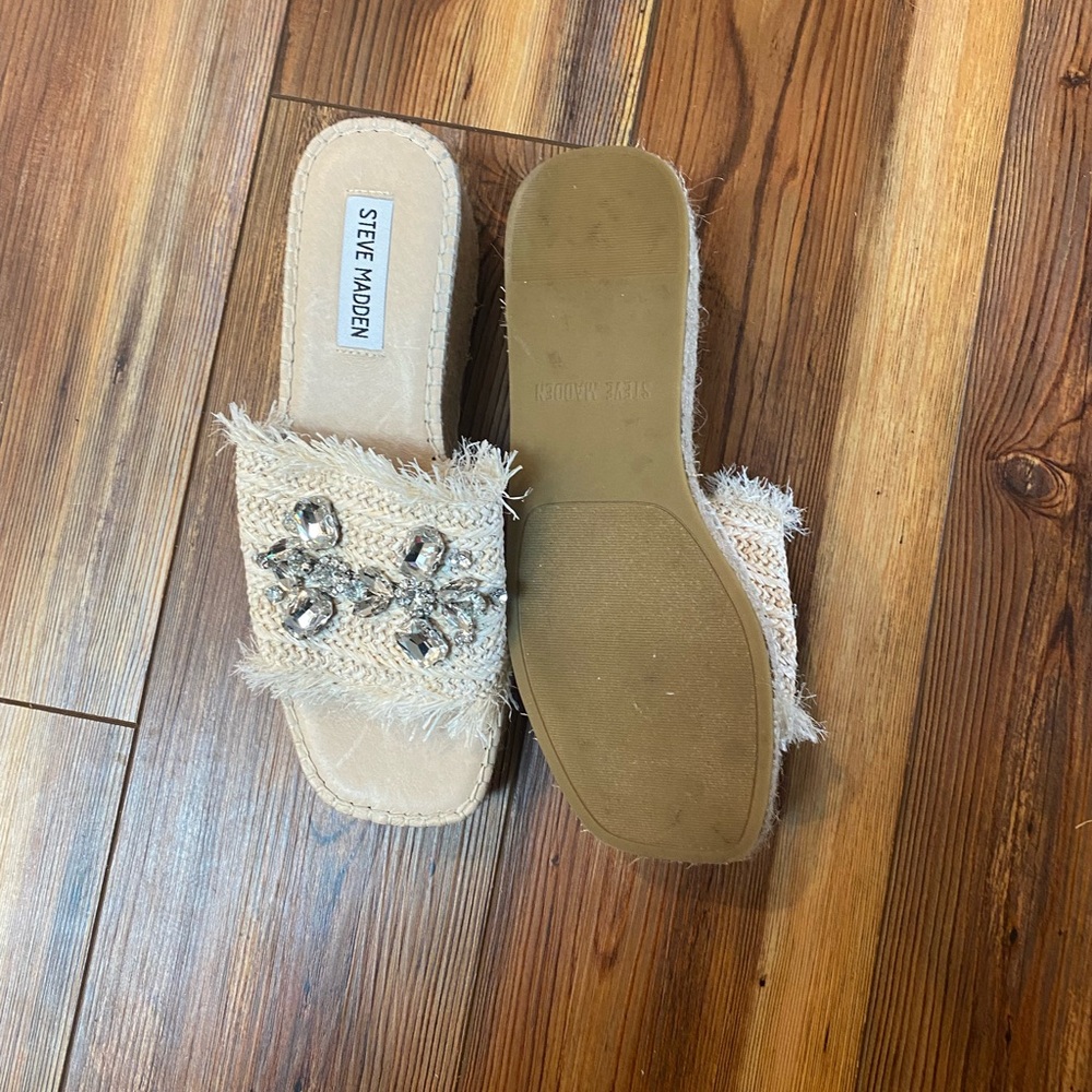 Steve Madden Beige Embellished Women's Slides